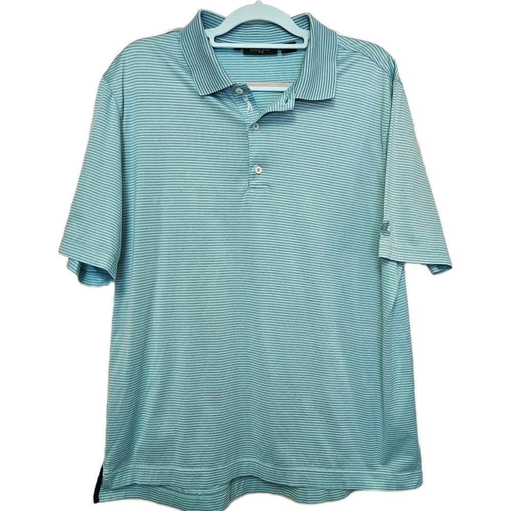 Bobby Jones‎ Shirt Men's Large Teal Striped Players Polo Golf Club 100% Cotton